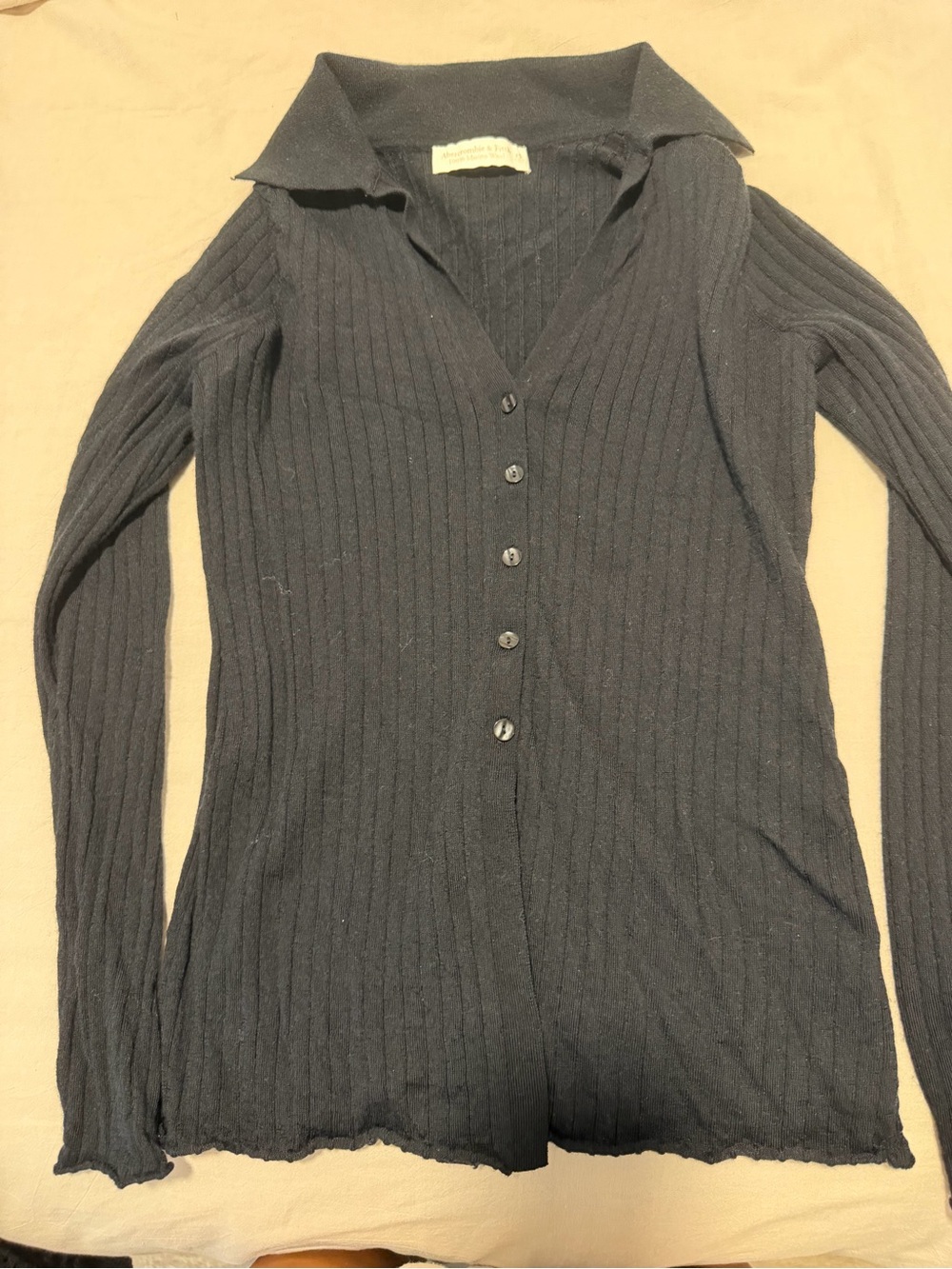 Abercrombie & Fitch Black Ribbed Button-Up Collared Cardigan